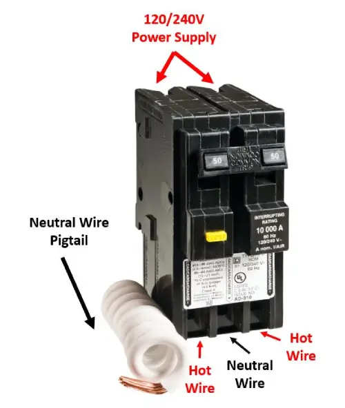 Input and Output Terminals of a Double Pole GFCI Breaker